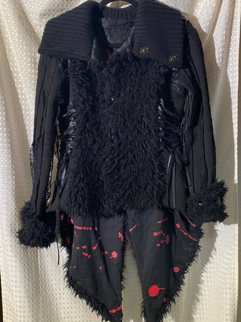Punk Rave Women's Jacket with Tails, Faux Wool, Knit Collar Size L